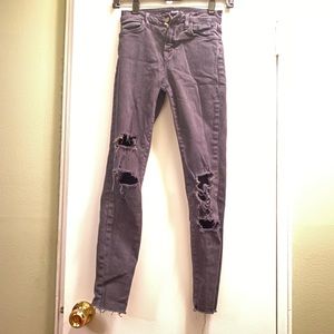 J Brand Womens Alana Black Destroyed Cropped Denim